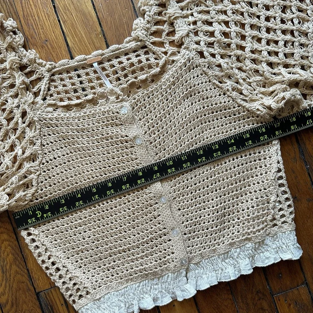 Free People Luisa Cardi Net Balloon Sleeve Top Women S Apricot Illusion Combo